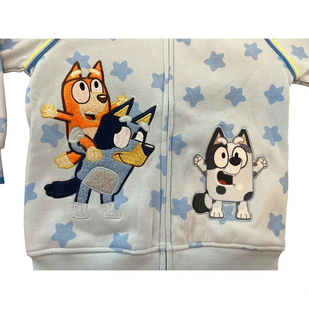 Bluey Boys Zip‎ Up Hoodie Nantucket Breeze Blue Star Print Character Size 7